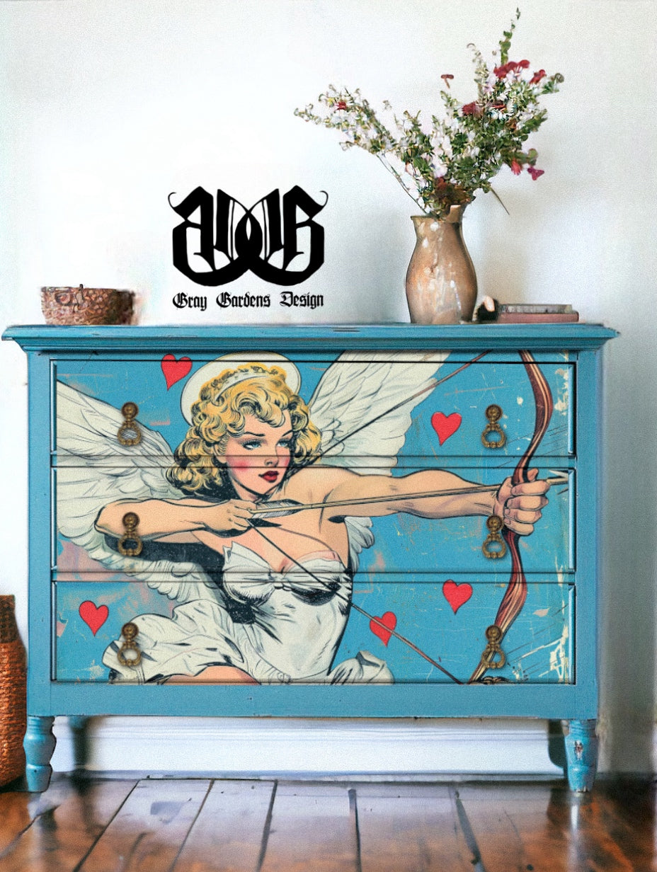 Vintage Angel With Bow and Arrow Decoupage Paper | Ethereal Cupid Angel Large Decoupage Paper for Furniture and other DIY Projects