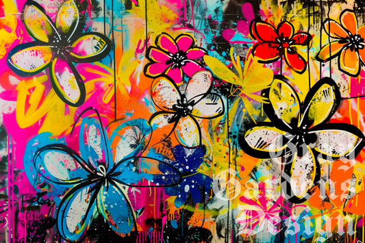 Graffiti Flowers for Kazza Decoupage Paper | Vibrant Colorful Large Decoupage Paper for Furniture and other DIY Projects