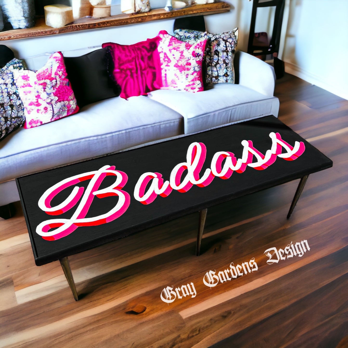 “Badass" Typography Mid Century Coffee Table