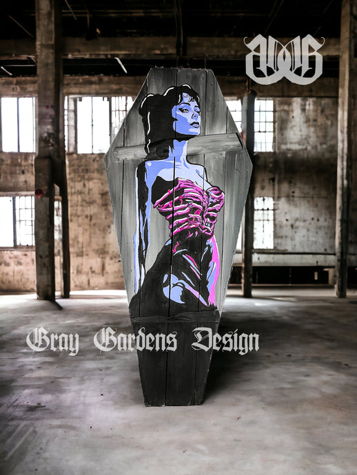Custom 6ft Horror Skeleton Woman Coffin Art