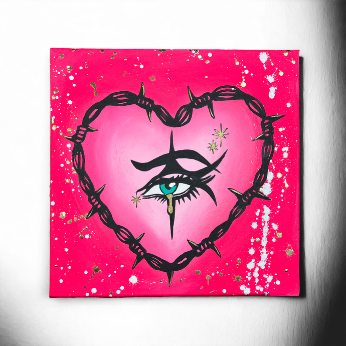 Original Barbed Wire Sacred Heart Painting on 12 x 12