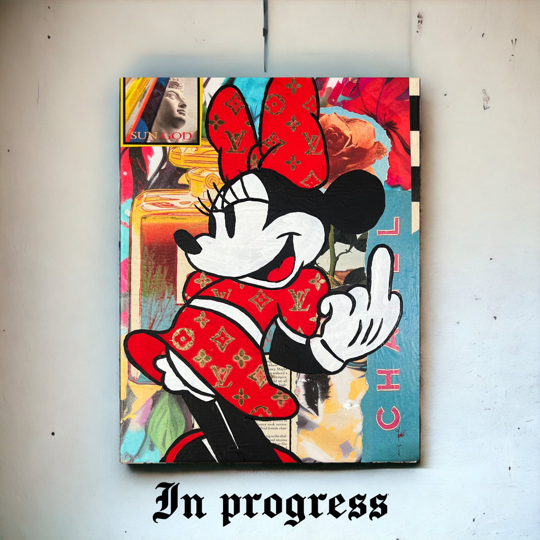 Cheeky Minnie Mouse Mixed Media Painting on 11 x 14