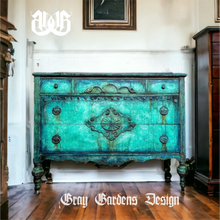 Load image into Gallery viewer, Vintage Bioshock / Titanic Grunge Hand Painted Patina Dresser with Medusa