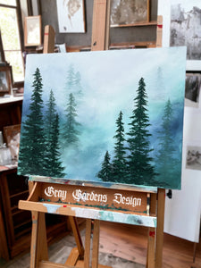 Moody Forest Landscape Painting on Canvas