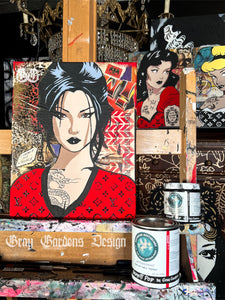 Mulan GG Style Mixed Media Painting on 11 x 14