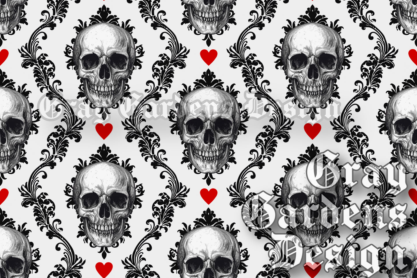 Gothic Skulls Damask Decoupage Paper | Vintage Goth Wallpaper Large Decoupage Paper for Furniture and other DIY Projects