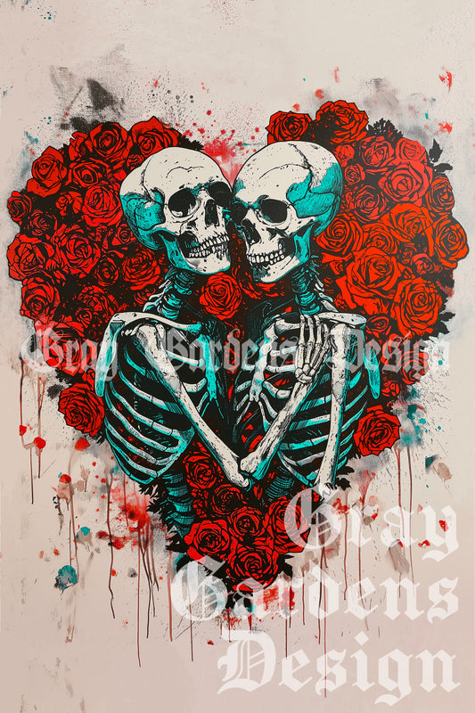 Till Death Decoupage Paper | Goth Skeletons and Roses Large Decoupage Paper for Furniture and other DIY Projects