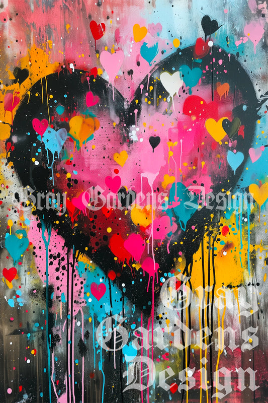 Graffiti Heart Decoupage Paper | Vibrant Colorful Large Decoupage Paper for Furniture and other DIY Projects