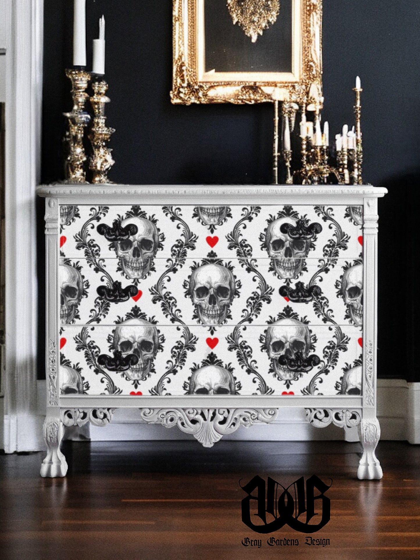 Gothic Skulls Damask Decoupage Paper | Vintage Goth Wallpaper Large Decoupage Paper for Furniture and other DIY Projects