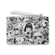 Load image into Gallery viewer, B&amp;W Sticker Bomb Vegan Leather Clutch Bag