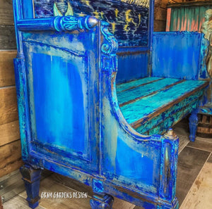 Upcycled Headboard Hand Painted Van Gogh Starry Night Mermaid Tail Bohemian Coastal Bench Furniture Art Piece