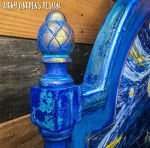 Upcycled Headboard Hand Painted Van Gogh Starry Night Mermaid Tail Bohemian Coastal Bench Furniture Art Piece