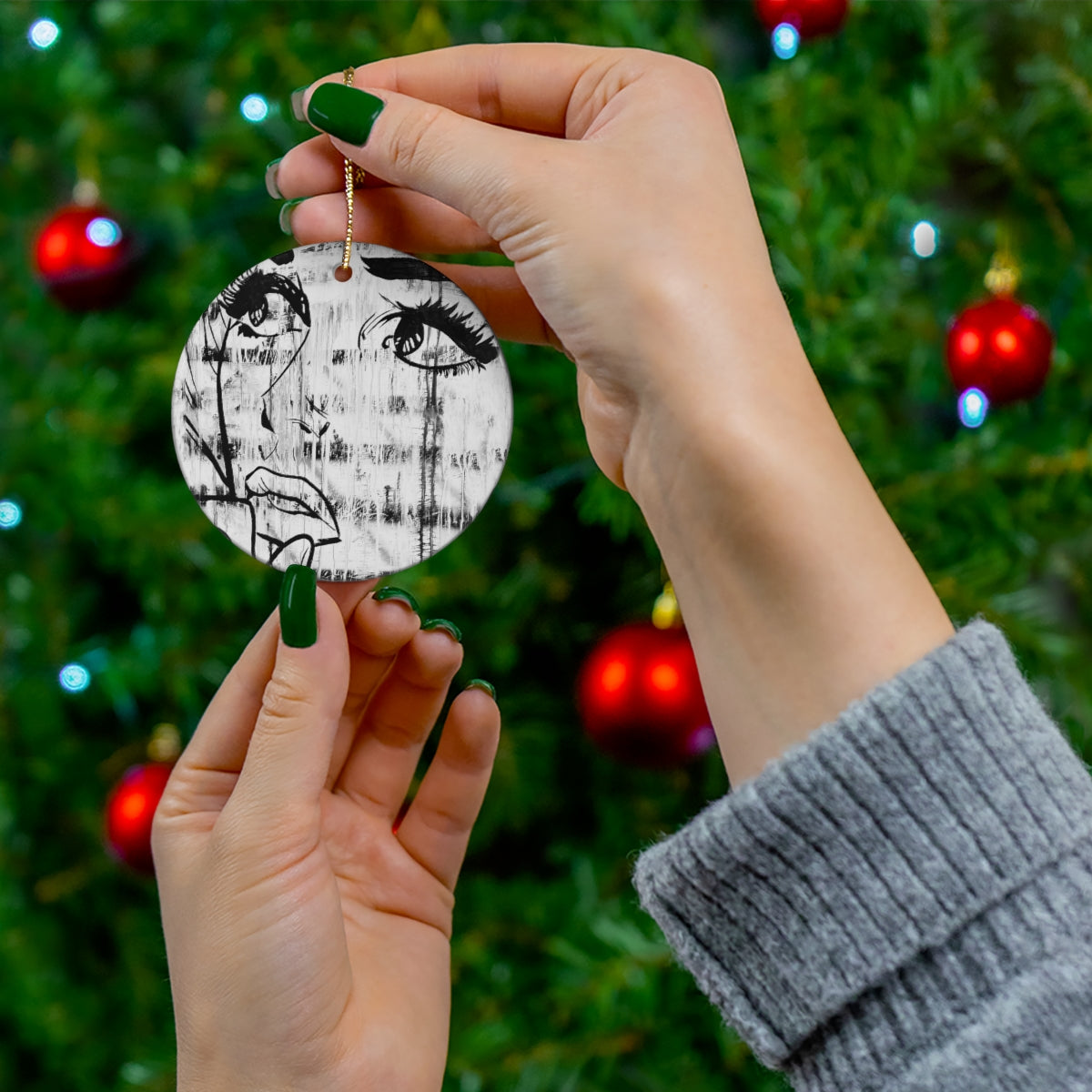 B&W Pop Art Face / Ceramic Ornaments