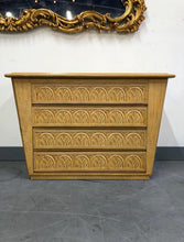 Load image into Gallery viewer, Carved blonde wood 4 drawer dresser/ console/entryway piece in the Art Deco style