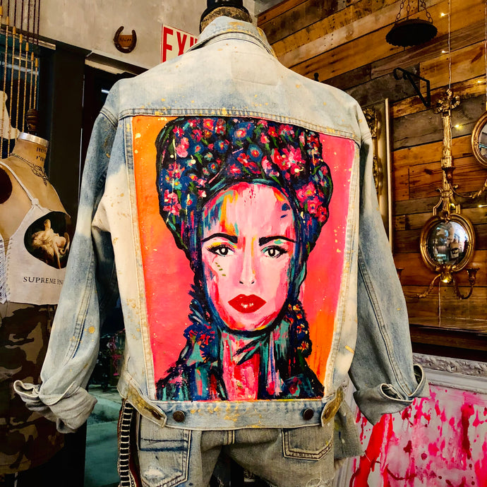 Hand Painted Abstract Frida Kahlo Denim Jacket