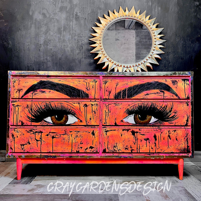 Graffiti Pop Grunge Glam Eyes Hand Painted Furniture Art Dresser