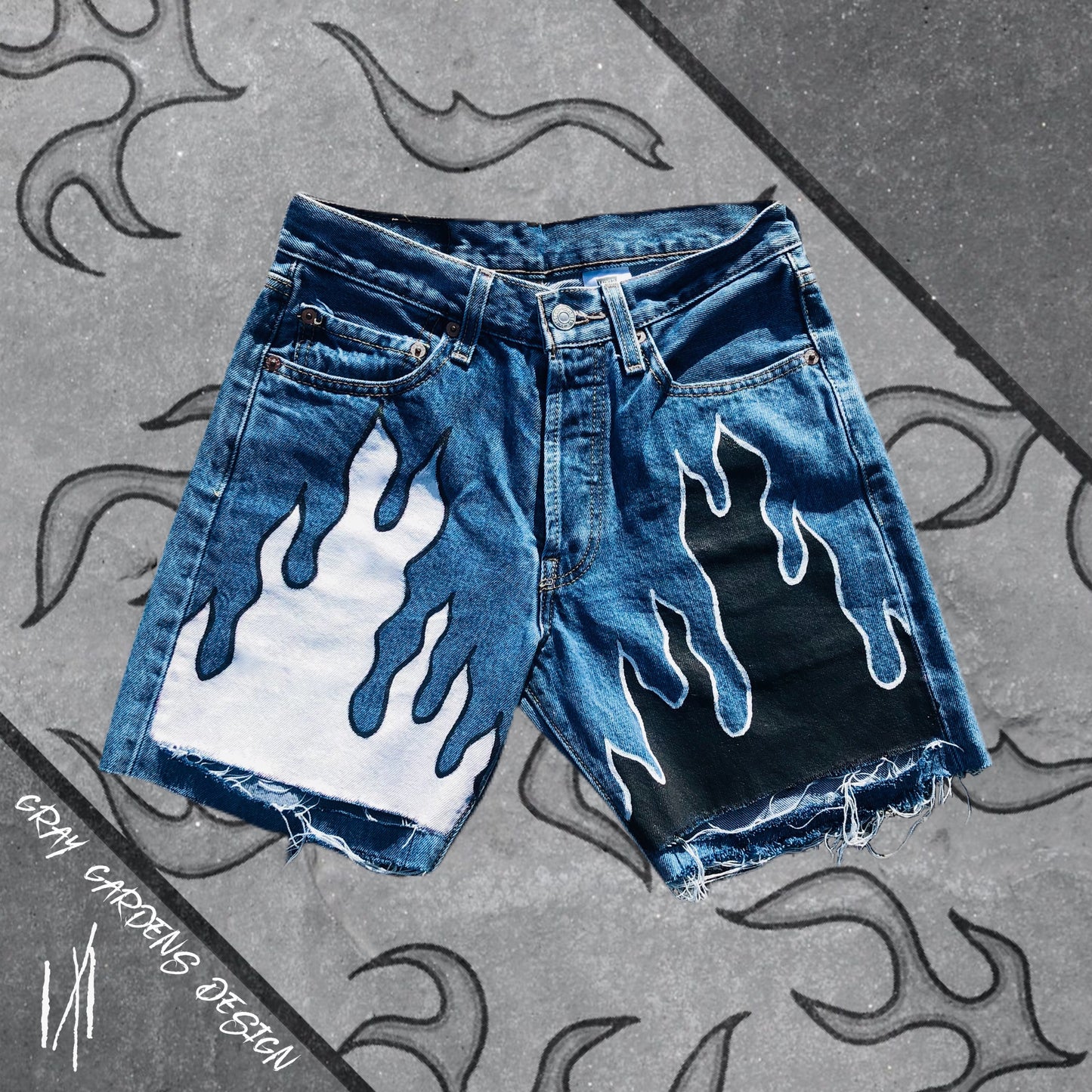 Upcycled Flame Denim Shorts