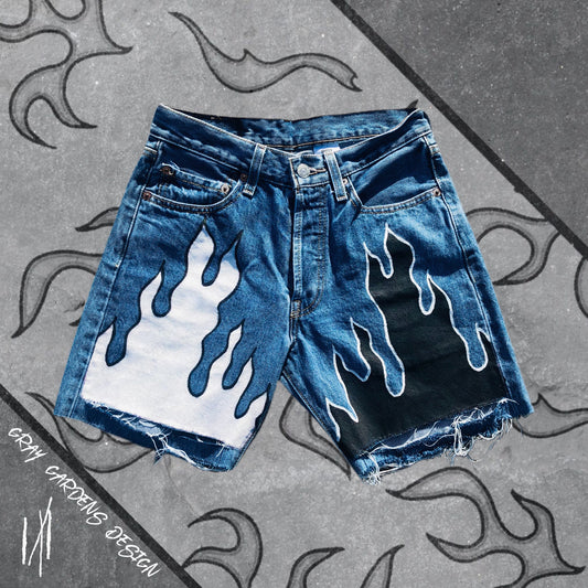 Upcycled Flame Denim Shorts