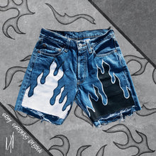 Load image into Gallery viewer, Upcycled Flame Denim Shorts