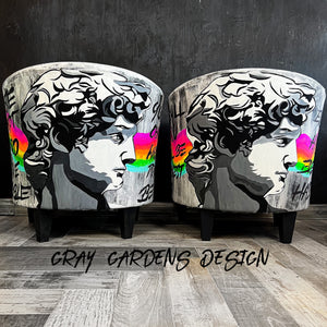 Graffiti Glam David Vegan Leather Barrel Chairs