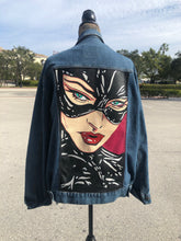 Load image into Gallery viewer, Hand Painted Catwoman Denim Jacket