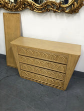 Load image into Gallery viewer, Carved blonde wood 4 drawer dresser/ console/entryway piece in the Art Deco style