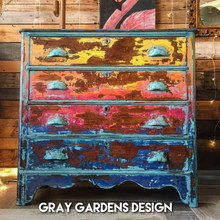 Load image into Gallery viewer, Upcycled Eastlake Victorian Bohemian Tropical Sunset Distressed Dresser