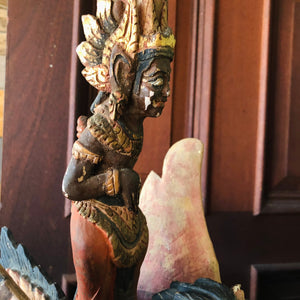 Rare 19Th Century Balinese wood sculpture of Vishnu riding Garuda Dragon
