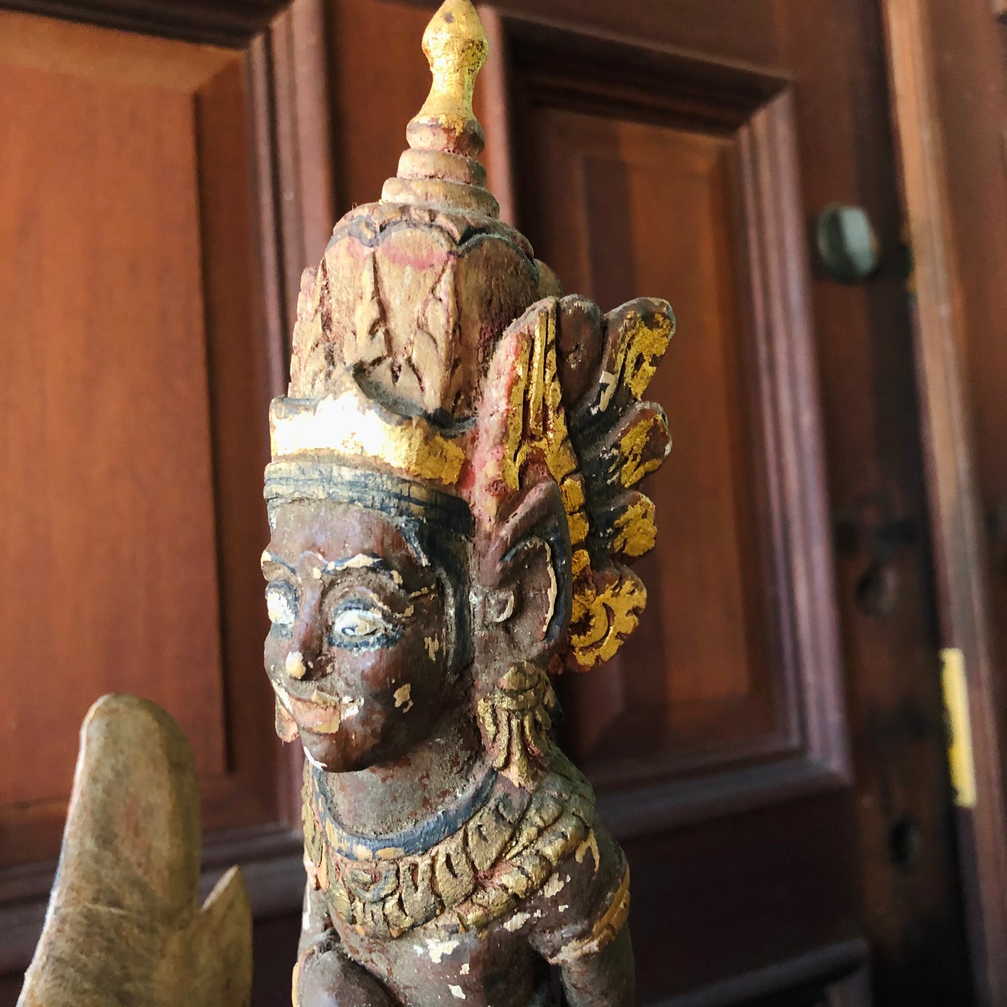 Rare 19Th Century Balinese wood sculpture of Vishnu riding Garuda Dragon