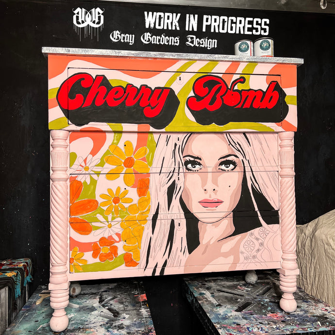 PRE-ORDER Mid Mod Pop Art Cherry Bomb Sharon Tate American Empire Hand Painted Highboy