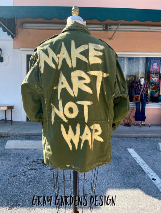 Vintage Army Jacket Hand Painted graffiti in metallic gold