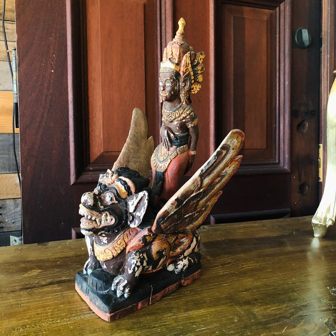 Rare 19Th Century Balinese wood sculpture of Vishnu riding Garuda Dragon