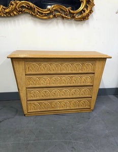 Carved blonde wood 4 drawer dresser/ console/entryway piece in the Art Deco style