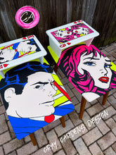 Load image into Gallery viewer, Hand Painted Neon Pop Art Mid-Century Style End Tables / Furniture Art